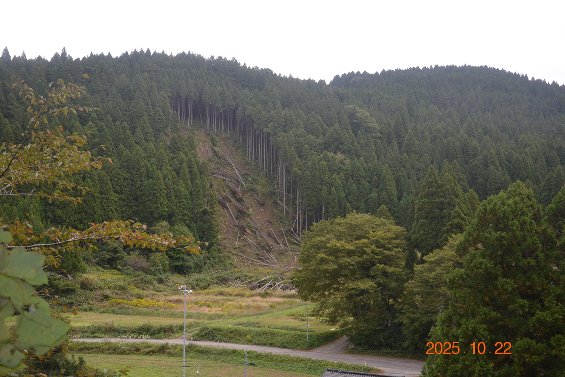家の目の前の山が土砂崩れを起こした様子（2025年10月22日　宮川さん撮影）