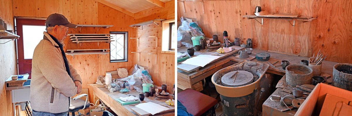 かつての工房より小さくなったが、ここで作陶が続けられていることに感謝している