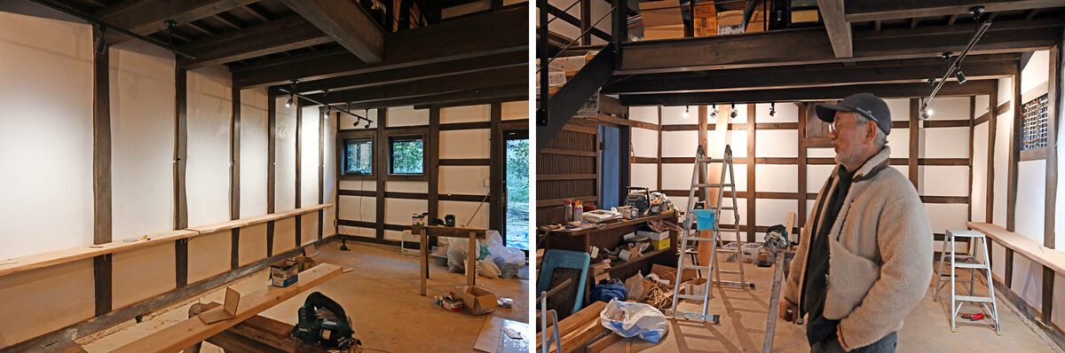 すっかり落ちてしまった土蔵ギャラリーの土壁を、ボランティアによるワークショップで再建