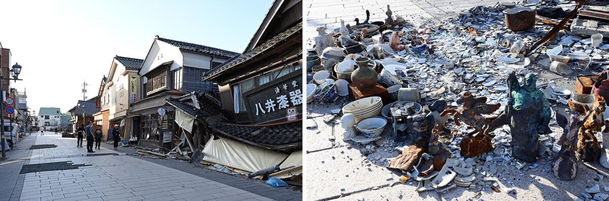 解体工事前の本町商店街・朝市通り。このあと2024年6月から翌年4月にかけて大規模な解体工事が行われた（2024年5月撮影）