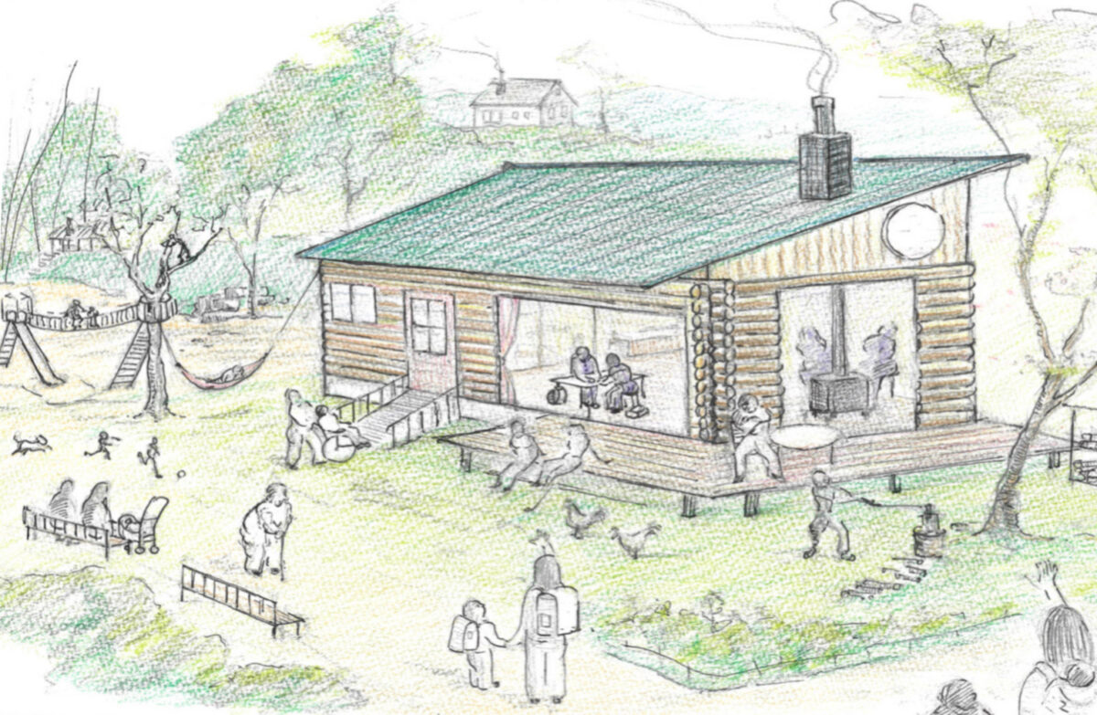 診療所跡地に建つログカフェの完成イメージ(“「家(うち)建てっぞぉ〜」プロジェクト”提供)